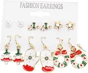 [SUNFECILI] 6 Pair Christmas Earrings Set for Women Girls,Christmas Stud Earrings,Christmas Gloves,Christmas Tree,Wreath Christmas Earrings for Party Daily Thanksgiving Xmas Holiday