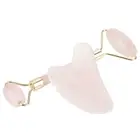 Double Head Rose Quartz Jade Stone Roller And Scrapping Plate Face Massage