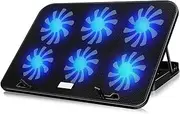 Laptop Cooler 13-18Inch Gaming Laptop Cooler Six Fan Adjustable Wind Speed 2 USB Port LED Light Notebook Cooling Pad Notebook Laptop Stand aptop Cooling Tray(Blue)