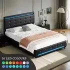 Led Gas Lift Bed Frame Wooden Mattress Base Double Platform Upholstered Bedhead