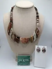 Rare Mine Finds By Jay King Unique Jasper 925 Necklace & Sunstone Earrings