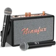 Retro Karaoke Machine with Two Wireless Microphones, Portable Bluetooth Black