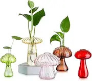 Cozioz Mushroom Glass Planter Set of 5, Colored Mini Terrariums for Plants, Unique Hydroponic Vases, Cute Glass Flower Propagation Stations, Perfect Indoor Decor and Present for Women