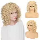 Light Blond Curly Wigs with Bangs Loose Wave Curl Afro Wigs Synthetic Hair Wig