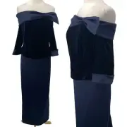 Alex Evenings Formal Evening Satin Skirt Set Velvet Top Off Shoulder Bow NEW 14W