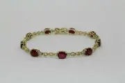 10.40Ct Oval Cut Simulated Red Ruby 925 Silver Gold Plated Women's Bracelet
