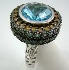 Sima K 11.42ct Blue Topaz & Gemstone Sterling Silver Ring - Size 10