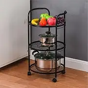 3 Layer Movable Kitchen Storage Rack Carbon Steel Bathroom Shelf with Wheels Space Saving Trolley Tools (D 1pcs)