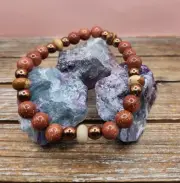 Goldstone, Picture Jasper, and Copper Hematite Beaded Bracelet