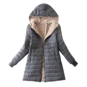 Nevenka Womens Hooded Sherpa Fleece Jacket Winter Warm Coat-Gray