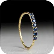 [ZDIFDIC] 3mm Eternity Rings for Women 7 Gem Stone Engagement Ring 14K Gold Plated Created Sapphire Blue Topaz Half Eternity Wedding Bands Simulated Diamond Anniversary Band Stackable Comfort Fit Rings Size 9