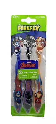 Firefly AVENGERS 3 Pack Soft Toothbrushes w/ Suction Cup Bottom & Cap NEW