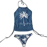 [Weazifeur] Women Bathing Suits Shorts Bottoms Day Printed Sexy Lace Up Split Swimsuit Bathing Suit for Big Busted Women