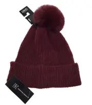 I.N.C International Concepts Womens Faux Fur Pom Pom Beanie Wine ONE SIZE