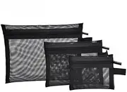 Black Mesh Cosmetic Bag, Travel Zippered Makeup Pouch, Portable Makeup Box Bag, Cosmetics Bag, Lipstick Organizer Bag, Travel Toiletry Bag (Set of 3)