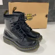 Dr. Martens 1460 W Black Patent Leather Lamper Boots Size 5 Women's
