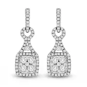 1 CT. T.W. Diamond Cluster Square Doorknocker Drop Earrings in 18K White Gold (G/SI2)