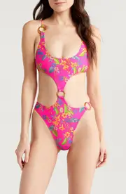 Kulani Kinis Retro Ring Cutout One-Piece Swimsuit in Viva Vacation at Nordstrom, Size Large