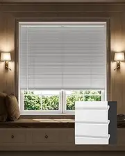 [UNISHADES] Aluminum Cordless Mini Blinds for Indoor Windows 100% Privacy L-Shaped Horizontal Window Blinds Suitable for Window Size 20" W × 64" H, White