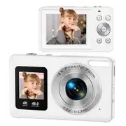 White 4K HD Digital Camera Portable Dual Screen Travel Photography Kids & Girls Gift Student Camera (32G Memory Card Included)