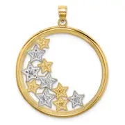 14k Yellow & Rhodium Gold w/Rhodium Stars in Round Frame Charm
