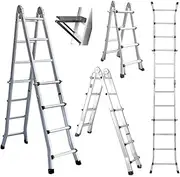 Bullet 4m Folding Aluminium Multipurpose Ladder, w/Workshelf Platform, Spring Assisted Rapid Safety Lock Adjusters