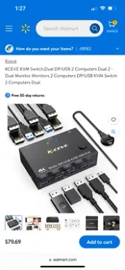 KCEVE KVM Switch,Dual DP/USB 2 Computers Dual 2 - Dual Monitor Monitors 2