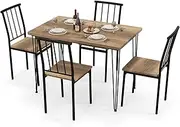 Giantex 5-Piece Dining Table Set for Small Space, Kitchen Table Set for 4, Dining Room Table & 4 Chairs with Metal Frame, Rustic Dining Set for Home Restaurant (Natural)