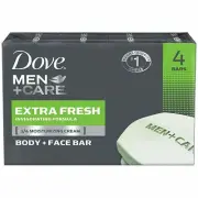 Dove Men + Care Body & Face Bar Soap Extra Fresh Invigorating Formula 4 Count