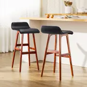 Set of 2 PU Leather Wood Wave Style Bar Stool - Black