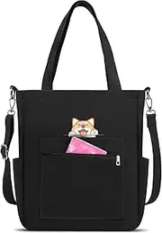 [RAINSMORE] Tote Bag For Women, Canvas Tote Bag With Zipper, Tote Crossbody Purse, Handbag For Work Travel and School, Waterproof Shoulder Bag