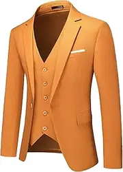 [Aosufei] Men's Lightweight Slim Fit Comfort Suit Jacket Casual Button Down Solid Blazer Suits Business Dress Tuxedo Jacket, Yellow3, Medium