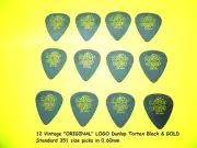 Dunlop Tortex .60mm guitar picks, 12 Picks VINTAGE BLACK & GOLD Lettering