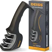 [Deiss] PRO 3-Stage Kitchen and Pocket Knife Sharpener - Professional Blade Sharpener for Cooking, Hunting and Ceramic Knives - Safe Restore and Polishing Sharp Edges (Silver)