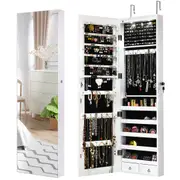Costway Mirror Jewellery Cabinet Makeup Jewelry Stroage Organiser Box Large Capacity w/LED Full Length White