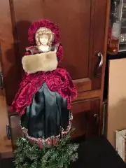 Vintage NEW 12" Xmas girl dress tree topper
