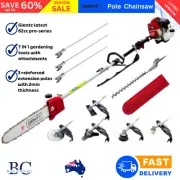 Giantz 62cc Petrol Pole Chainsaw Saw Brush Cutter Hedge Trimmer Whipper Snipper