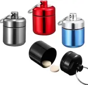 Waterproof Pill Box Small Key Ring Metal Pill Box for Outdoor Travel - 4 Colors red/gray/blue