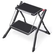 Folding Step, 2 Step Stepladder, Foldable, Ladder with Non-Slip 2 Steps Black