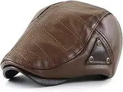 [Ueither] Men's Newsboy Flat Cap PU Leather Gatsby Adjustable Peaked Cap Cap