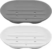 Silicone Soap Dish Tray and Sponge Holder, 2 Pack Soap Saver Easy to Clean. Bar Soap Holder Soap Tray for Shower, Bathroom, Kitchen.(White)