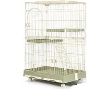 Cat Enclosures, Large Cat Cage, Cat Playpen Detachable, DIY, Resin, with Wide Platform, Double Drawer Tray, Universal Wheels, Pet Playpen, for 1-2 Cat(Green,2-tier)