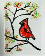 CARDINAL WINDOW,WALL HANGING, BIRD Fused Stained Glass 2.5x3.5" ACEO Sun Catcher