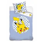 Pokemon Checkered Cotton Quilt Cover Set - Single Bed Size