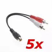 5 PACK - RCA Female Jack to Dual Male Stereo Plugs Y Splitter Cable Adapter 6"