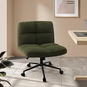 [OIKITURE] Boucle Armless Office Chair with Mid Back and Wide Seat 360 Degree Rotatable Cross Chair Green