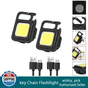 2pcs Mini COB Flashlights 500 Lumens Rechargeable Keychain Small Bottle Opener