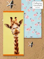 Catherine Lansfield 2 Pack Natural Flamingo Giraffe 100% Cotton Beach Towels (D86654) | $46