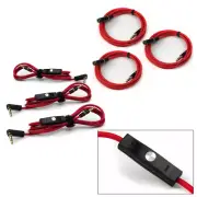 3PCS 4FT 3.5MM AUX EXTENSION STEREO CABLE W/MIC CONTROL RED IPHONE 5 4S 4 IPOD