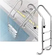 Swimming Pool Ladder, Entry and Exit Pool Step Easy Climbing,Step with Curved Handrails 2/3 Steps,for Fish Pond Outdoor(3-Steps1.0mm)